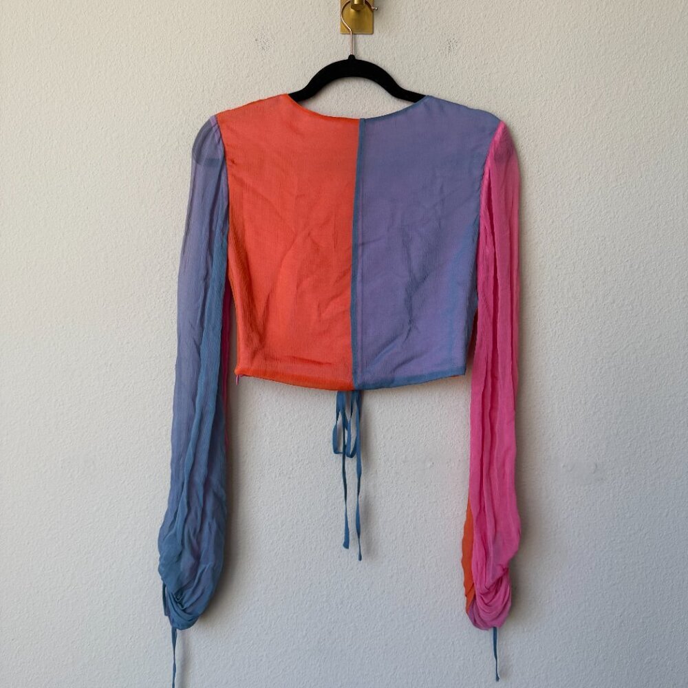 Staud Blossom Colorblock Ruched Crop Top Size XS - Picture 3 of 6
